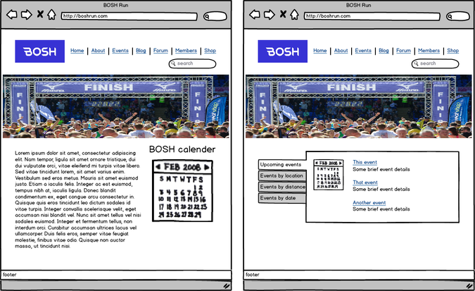 Wireframe for BOSH created in Balsamiq