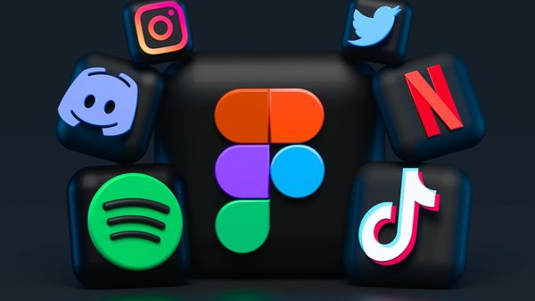 3D social media icons on a black background