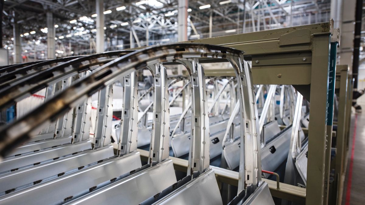 Close up of an assembly line in a factory.