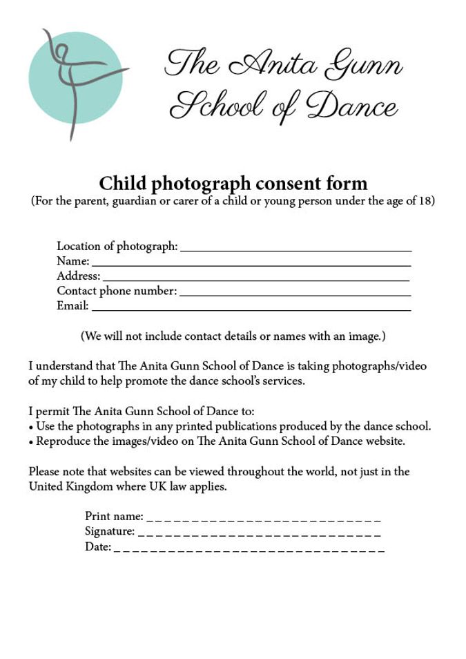 Child photograph consent form for parents and guardians to sign.