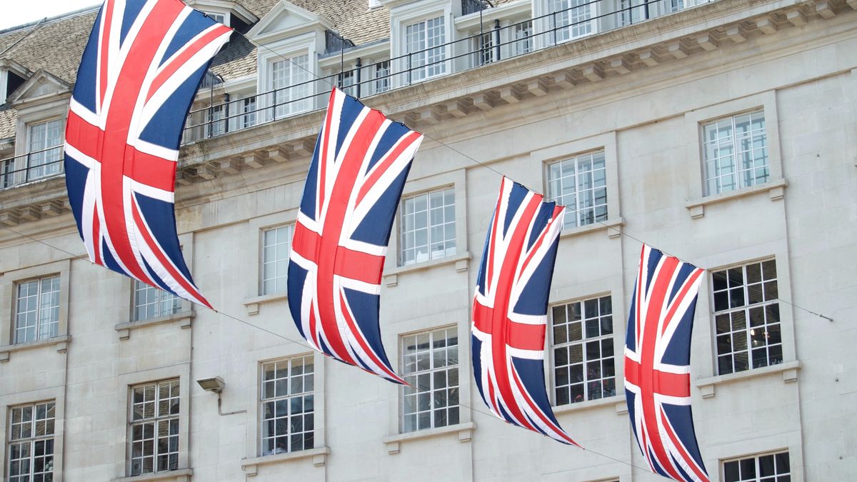 Union Jack bunting hanging in Regent Street, London.