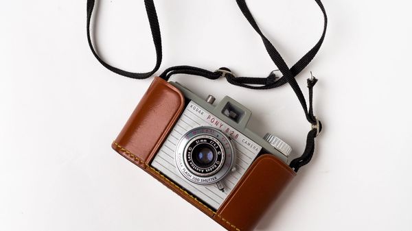 Film camera on a white background.