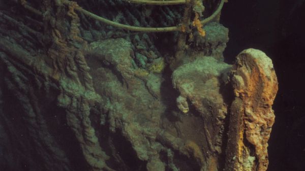 Titanic shipwreck under the sea.