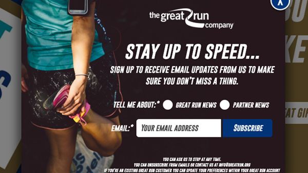 The Great Run Company website popover