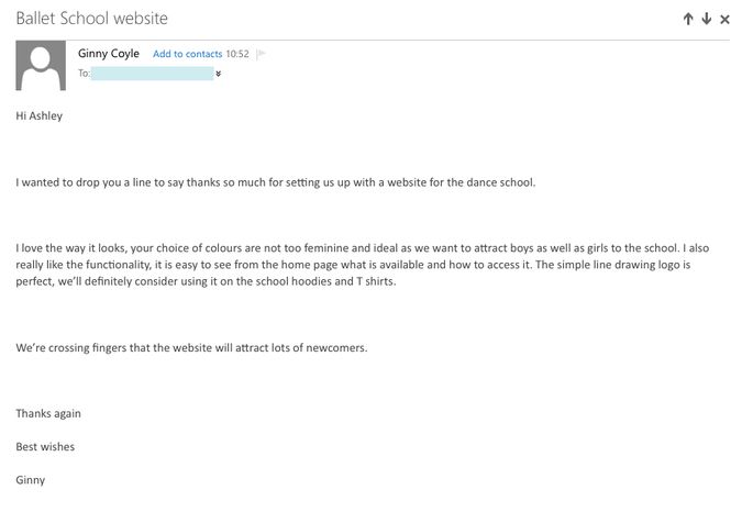 Screenshot of email from the client.