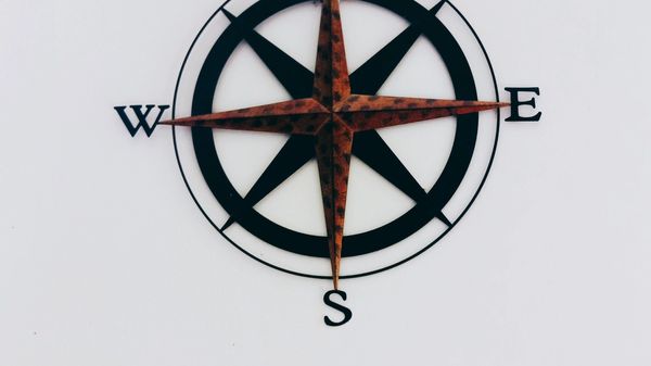 Compass wall art on white background.
