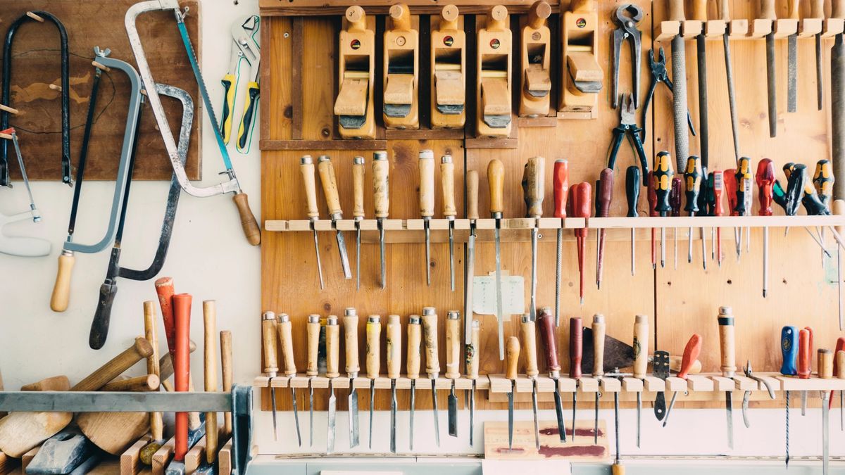 Various tools hanging on the wall.