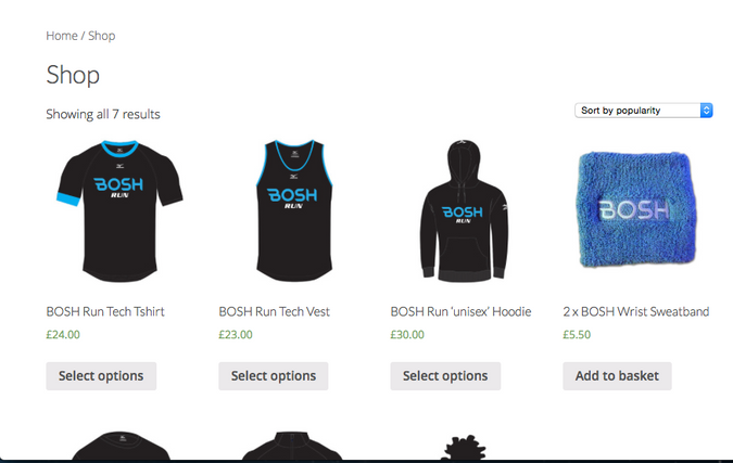 Screenshot of the new BOSH run online shop.