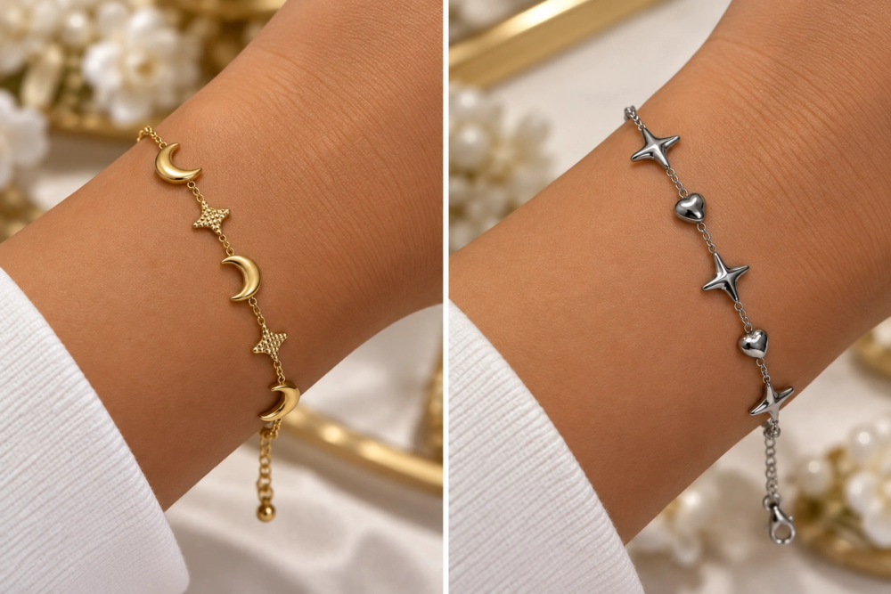 Pulseiras estrela e lua