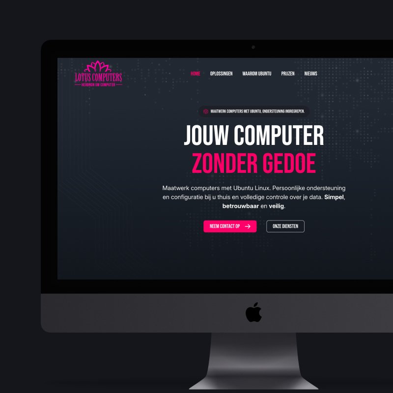 Lotus Computers: homepage op een desktopscherm
