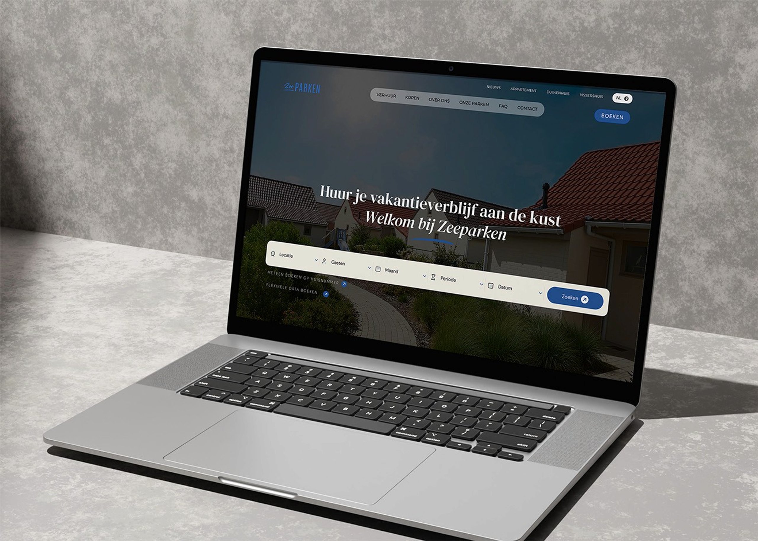 Zeeparken homepage op een laptop