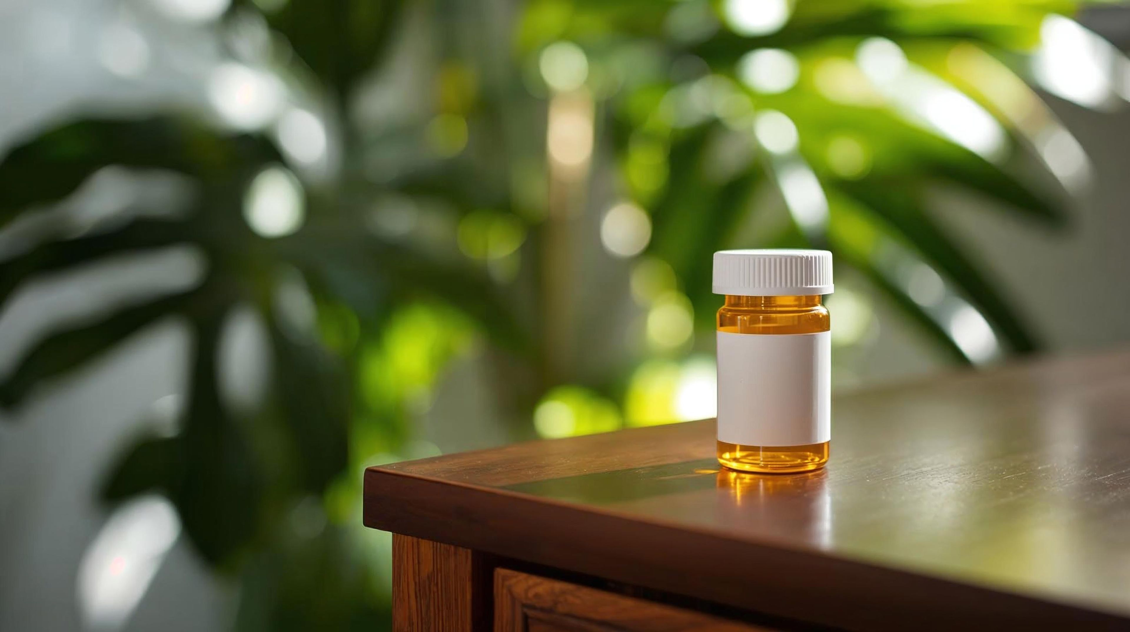 Prescription bottle on end table representing medication management