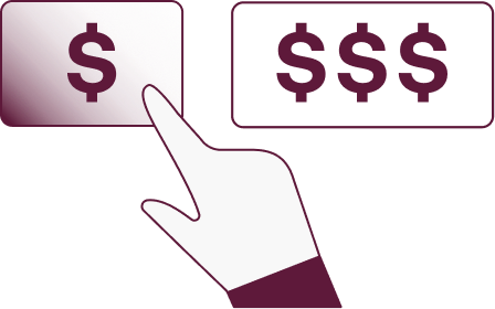 en hånd om peker på boksen med færrest dollartegn