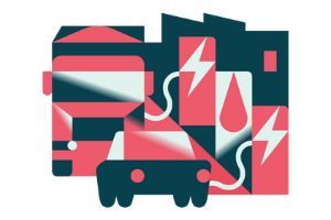Illustrasjon av en trailer og en bil som lader