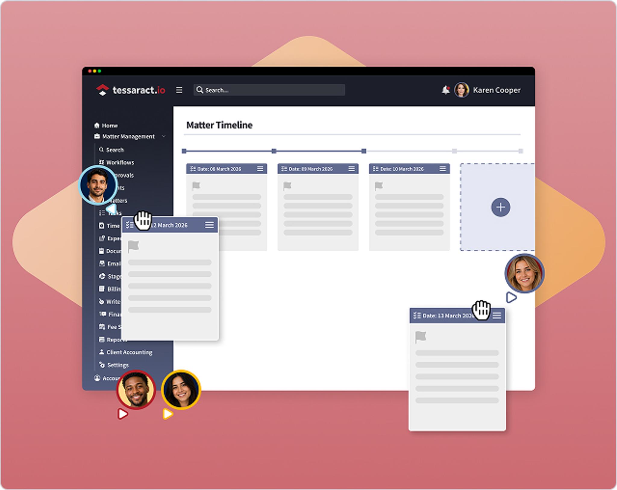 A screenshot of Tessaracts law firm matter management timeline feature