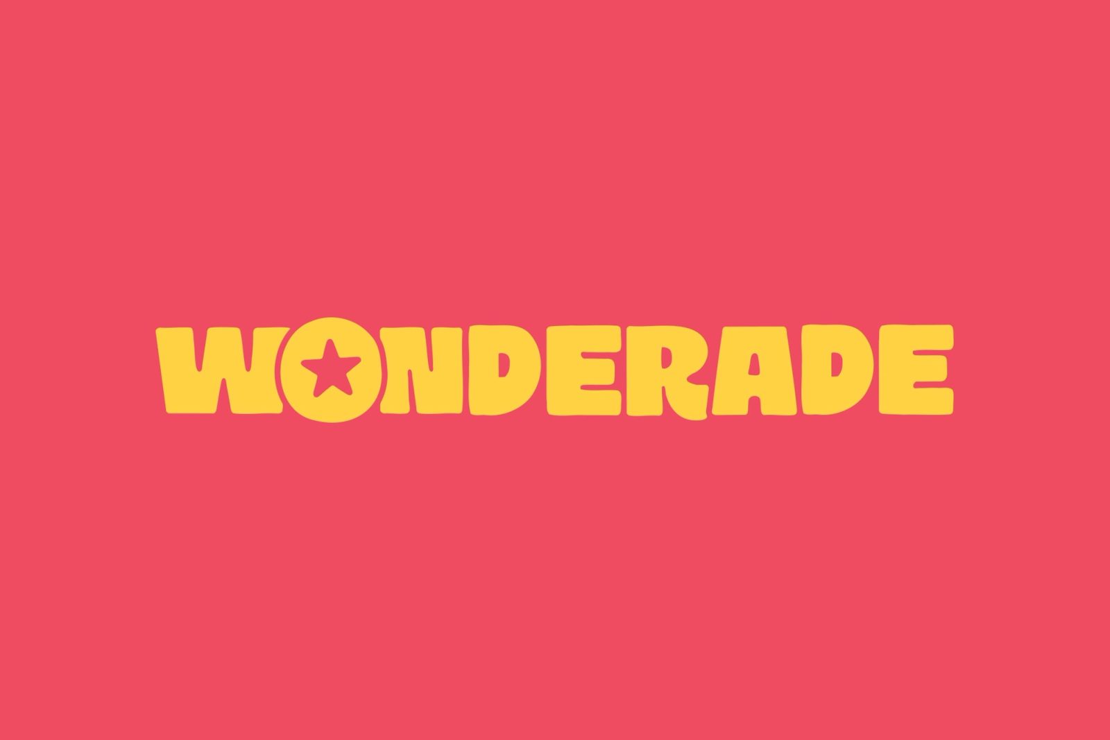 The Wonderade wordmark in chunky yellow letters on coral red, with a star cut out of the O.