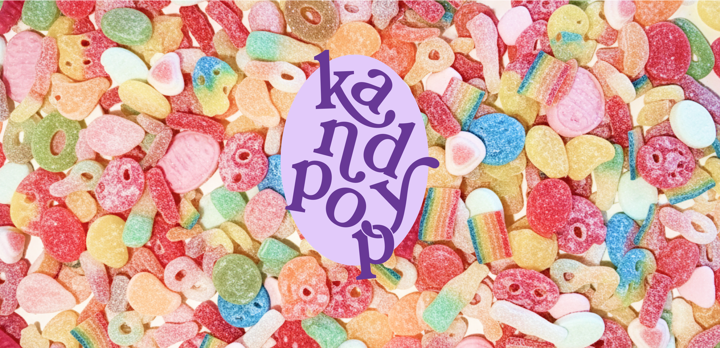 Kandypop logo over a field of swedish candy