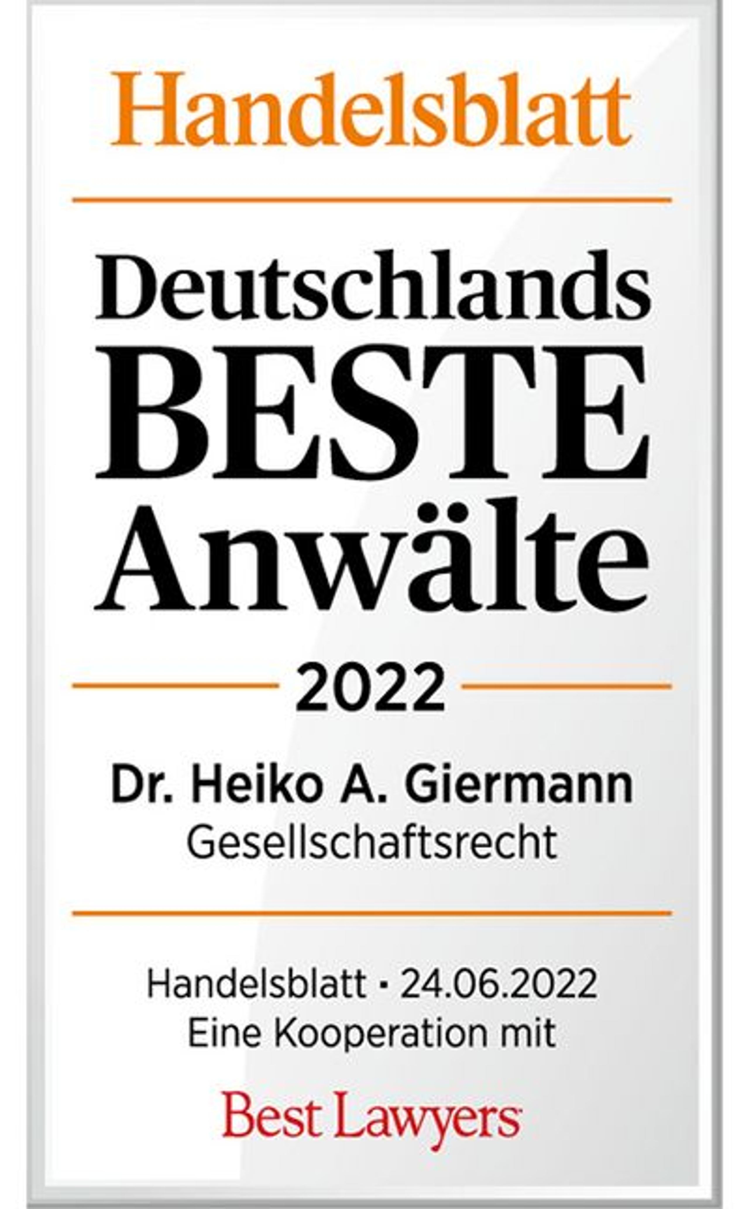 Deutschlands Beste Anwälte 2022 – Dr. Heiko A. Giermann, LL.M. (McGill)
