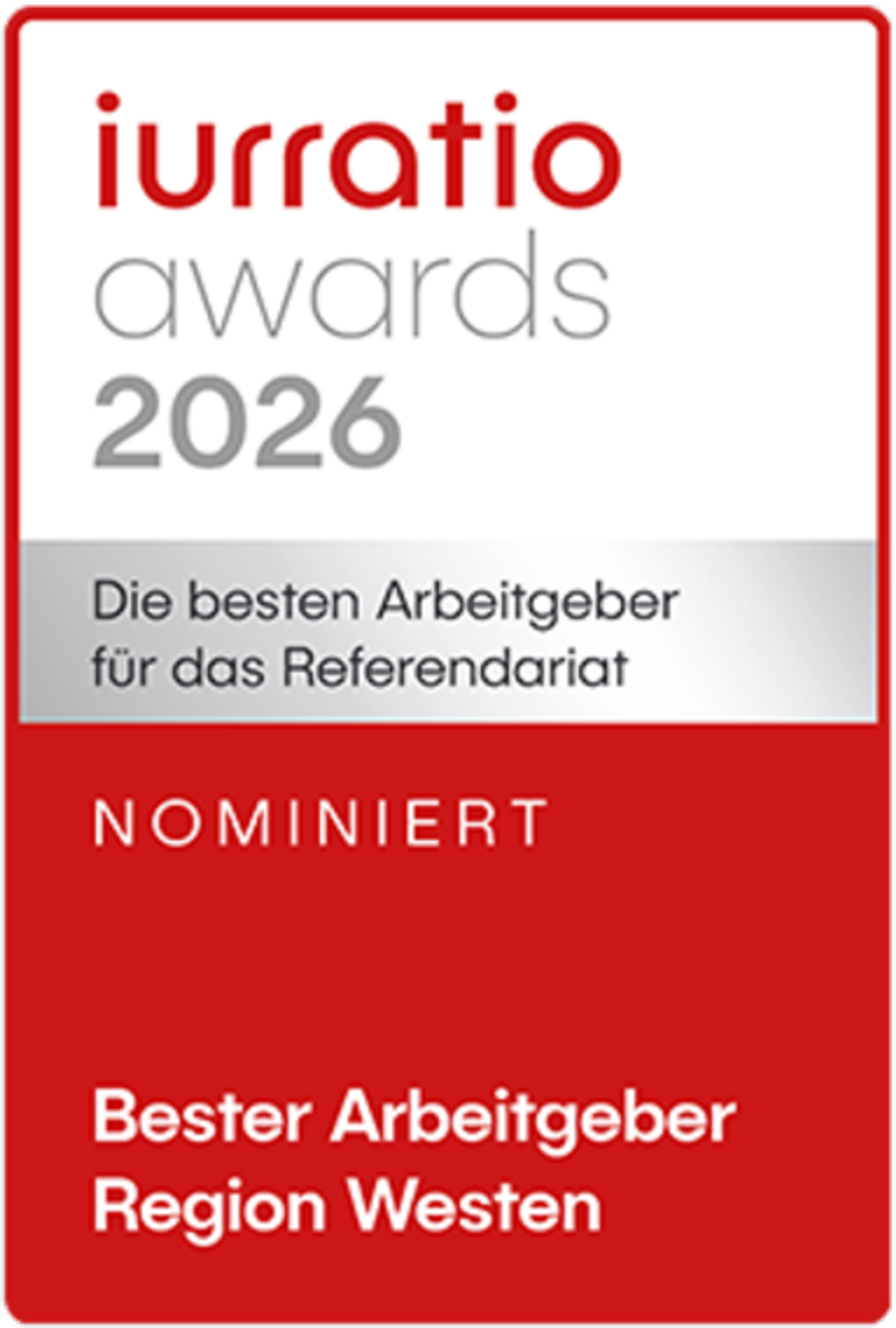 iurratio awards 2026 | KUNZ erneut als "Bester Arbeitgeber für das Referendariat - Region Westen" nominiert
