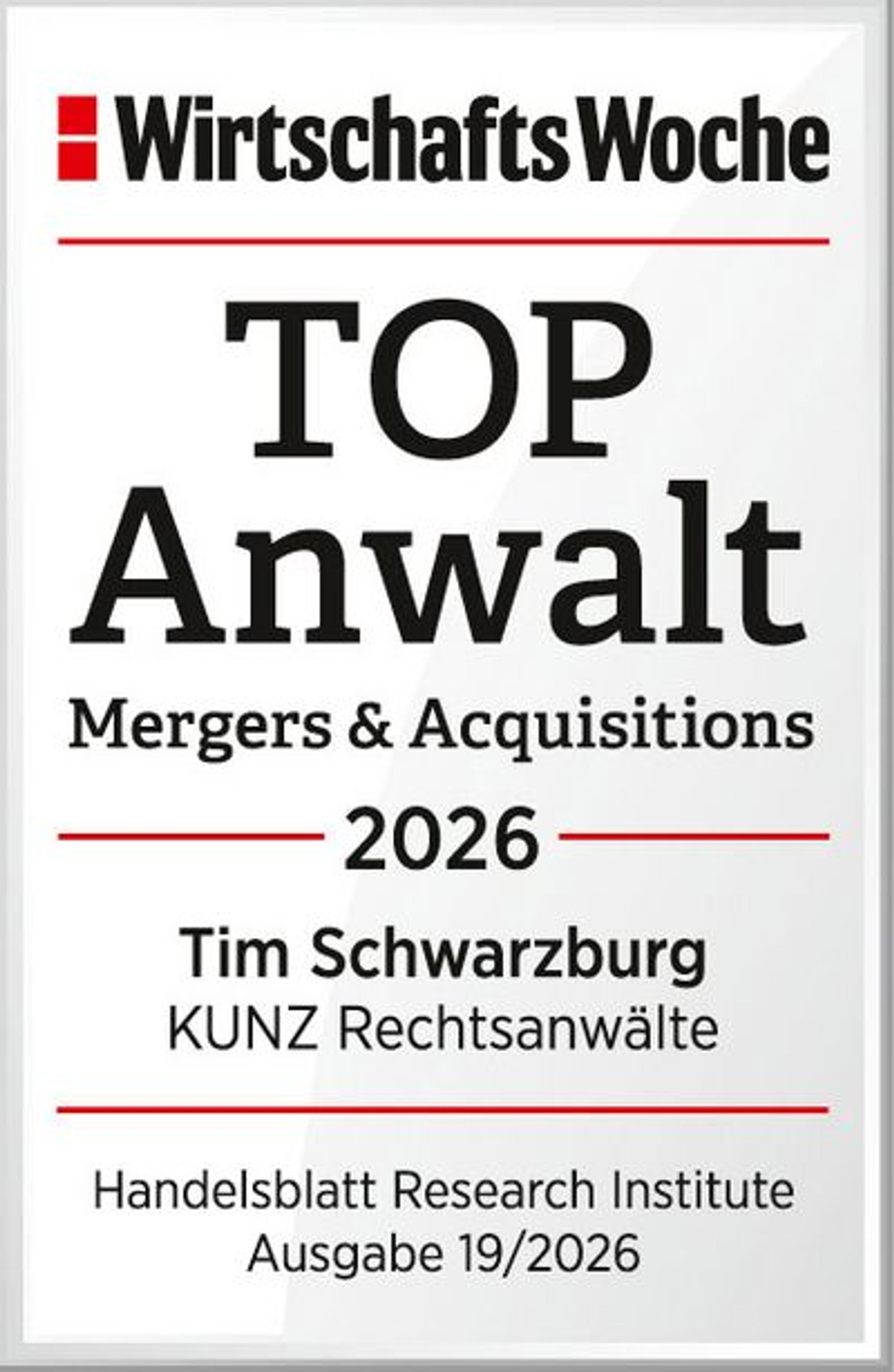 Top Anwalt Mergers & Acquisitions 2026 – Tim Schwarzburg