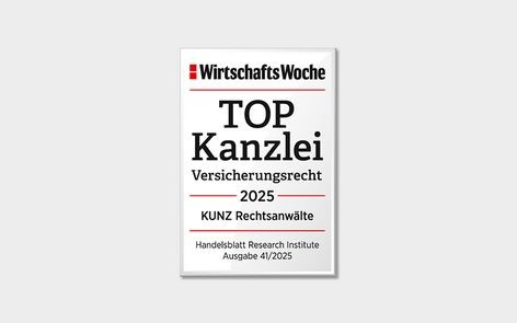 WirtschaftsWoche Ranking 2025 | KUNZ Rechtsanwälte als TOP Kanzlei im Versicherungsrecht ausgezeichnet