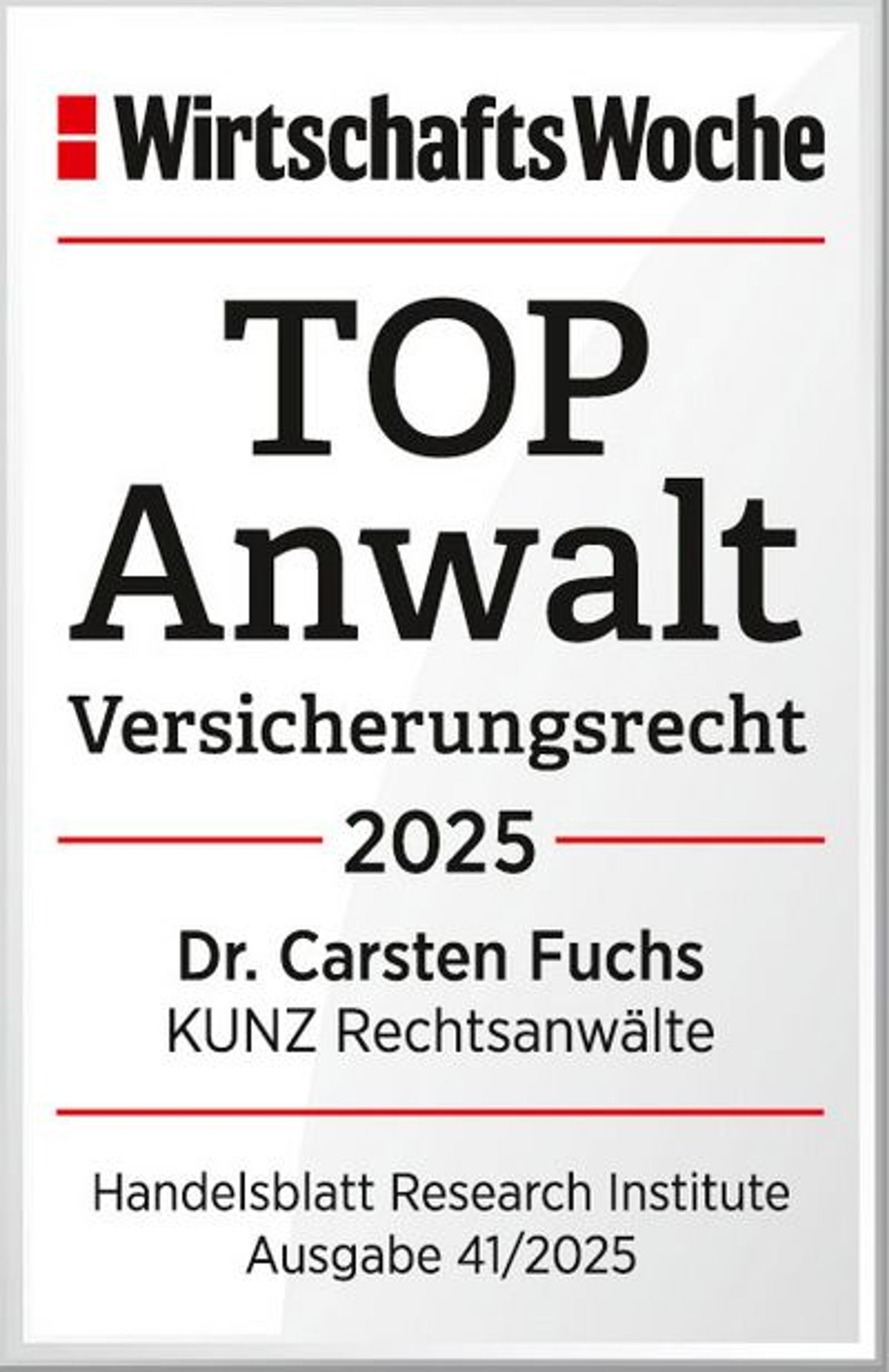 Top Anwalt Versicherungsrecht 2025 – Dr. Carsten Fuchs