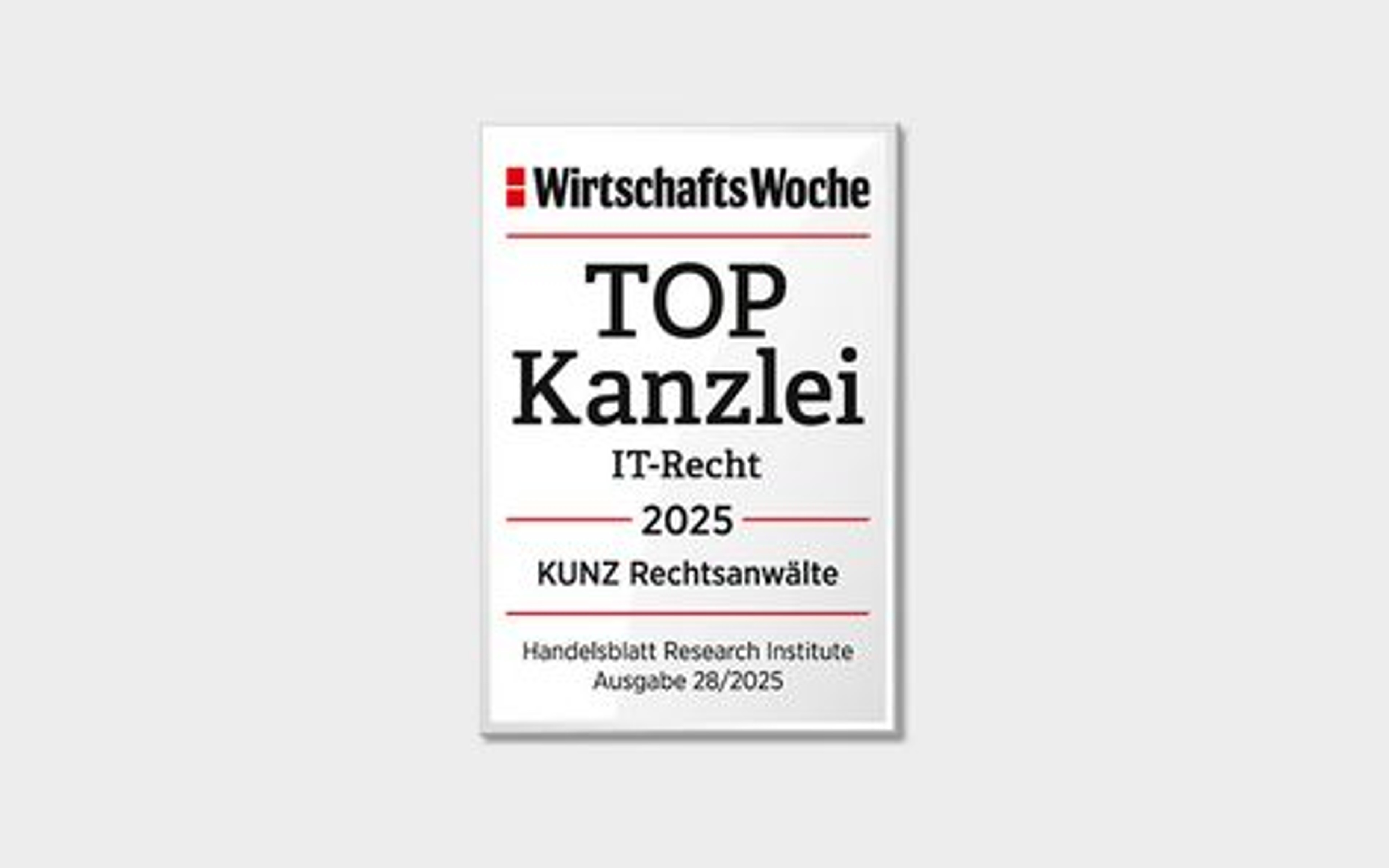 WirtschaftsWoche Ranking 2025 | KUNZ erneut TOP Kanzlei im IT-Recht