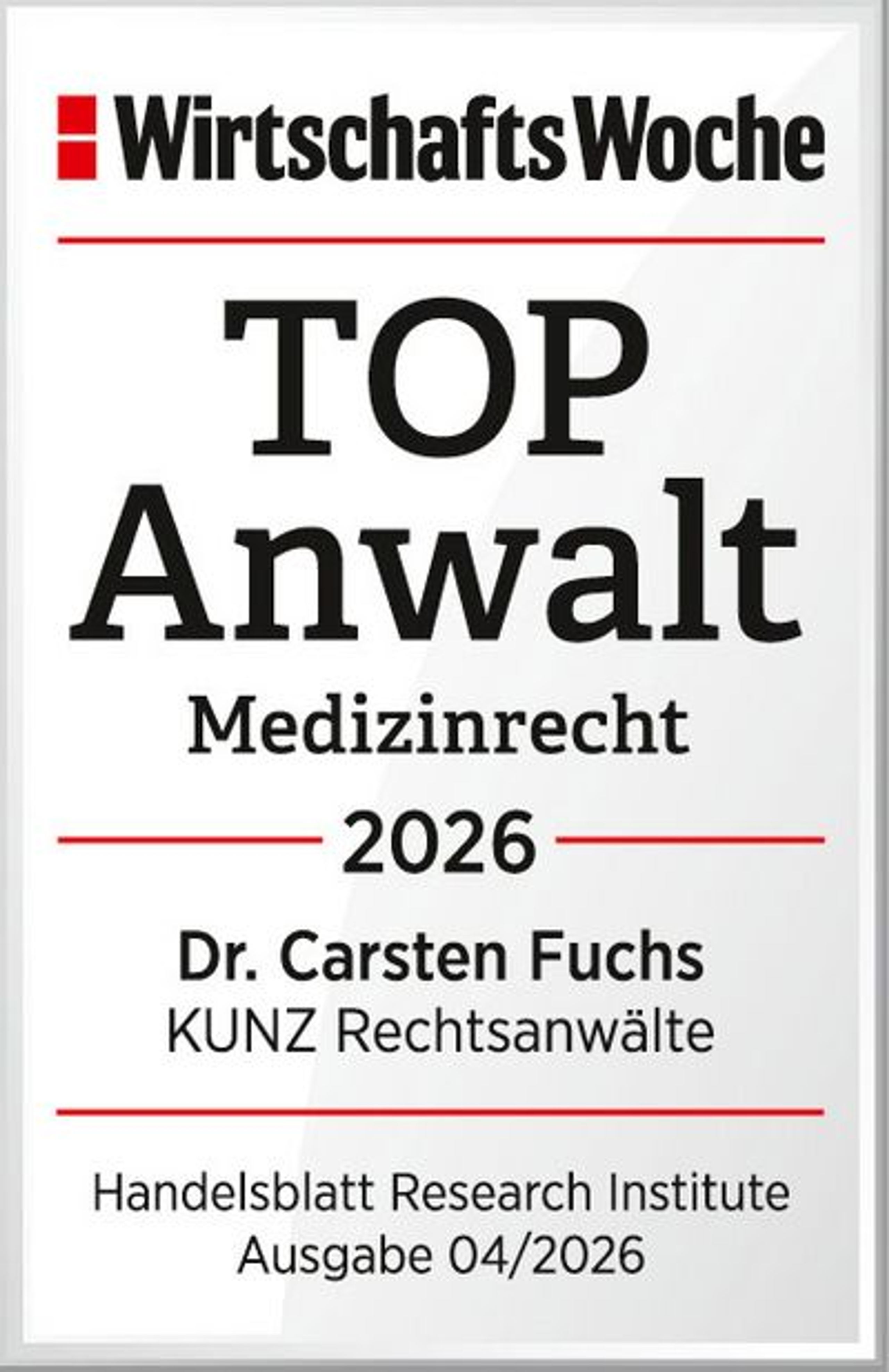 Top Anwalt Medizinrecht 2026 – Dr. Carsten Fuchs