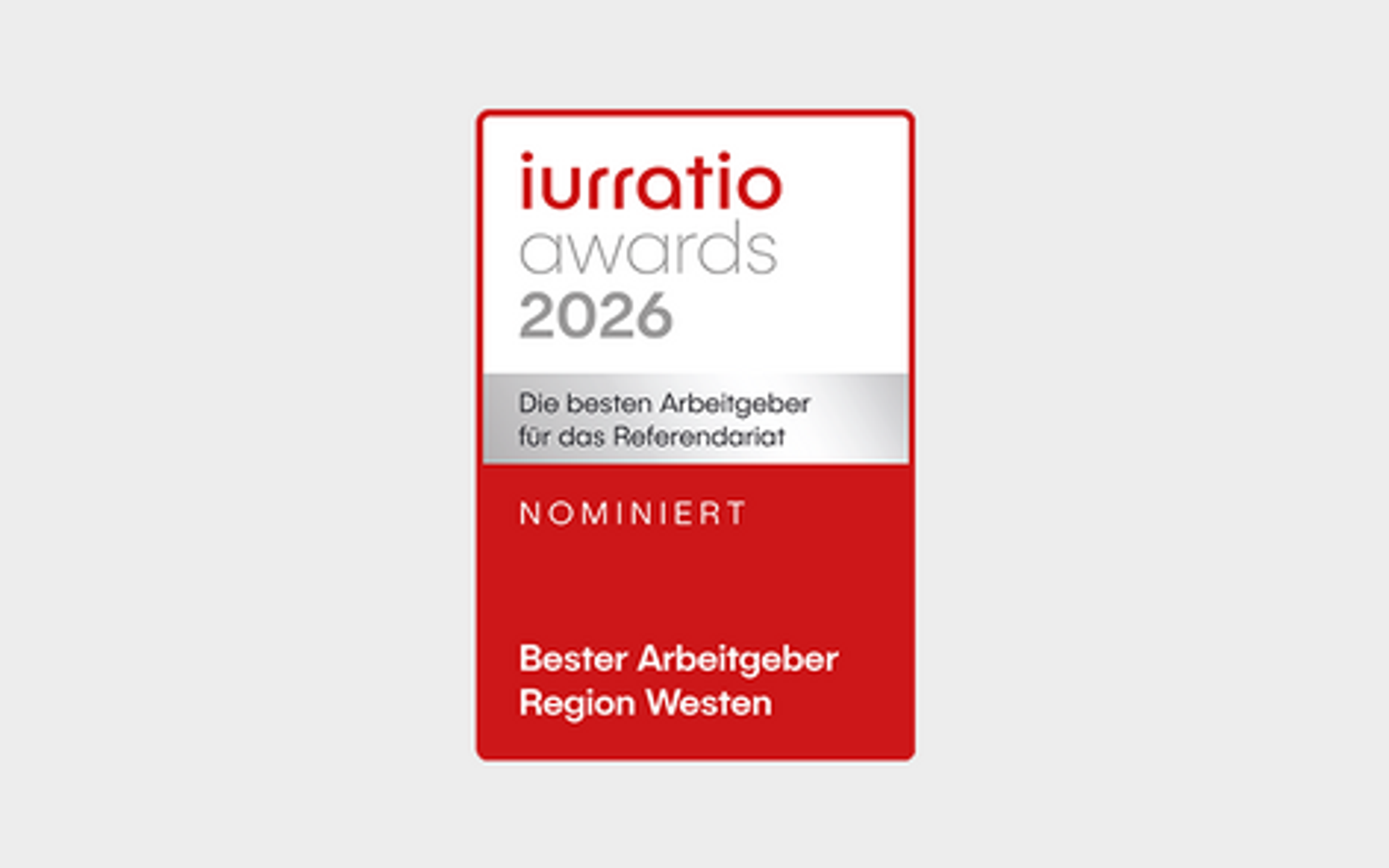 iurratio awards 2026 | KUNZ erneut als "Bester Arbeitgeber für das Referendariat - Region Westen" nominiert