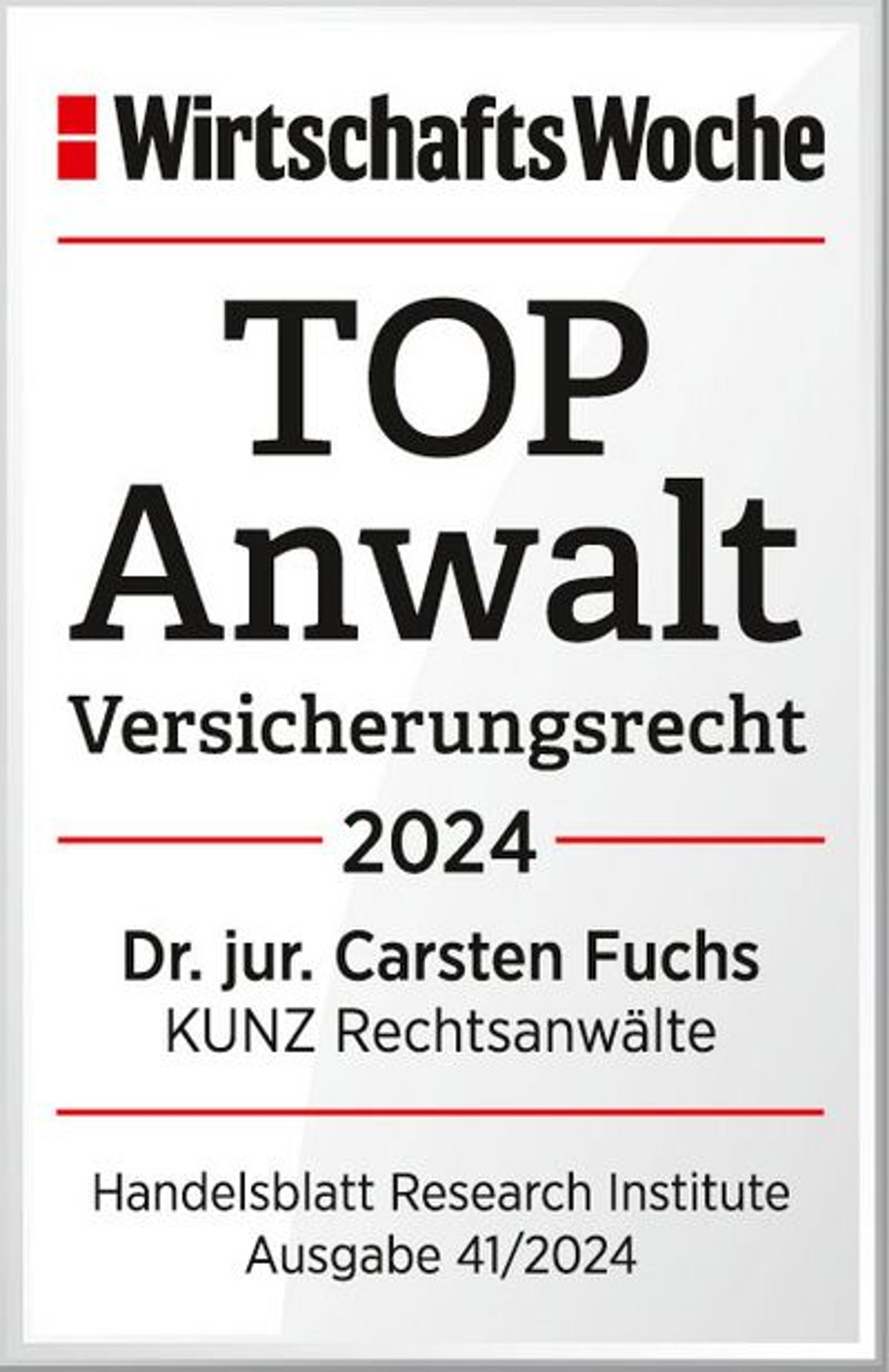 Top Anwalt Versicherungsrecht 2024 – Dr. Carsten Fuchs