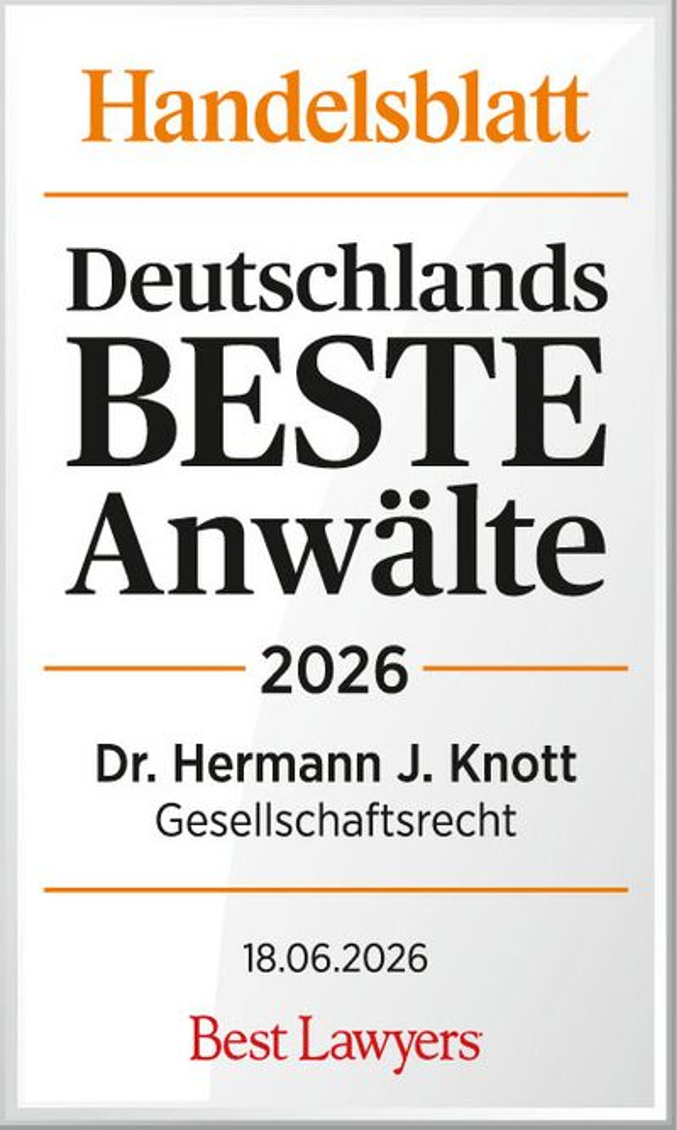 Deutschlands Beste Anwälte 2026 – Dr. jur. Hermann J. Knott, LL.M. (UPenn)