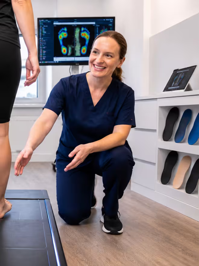 Active Step clinician carrying out a biomechanics gait assessment