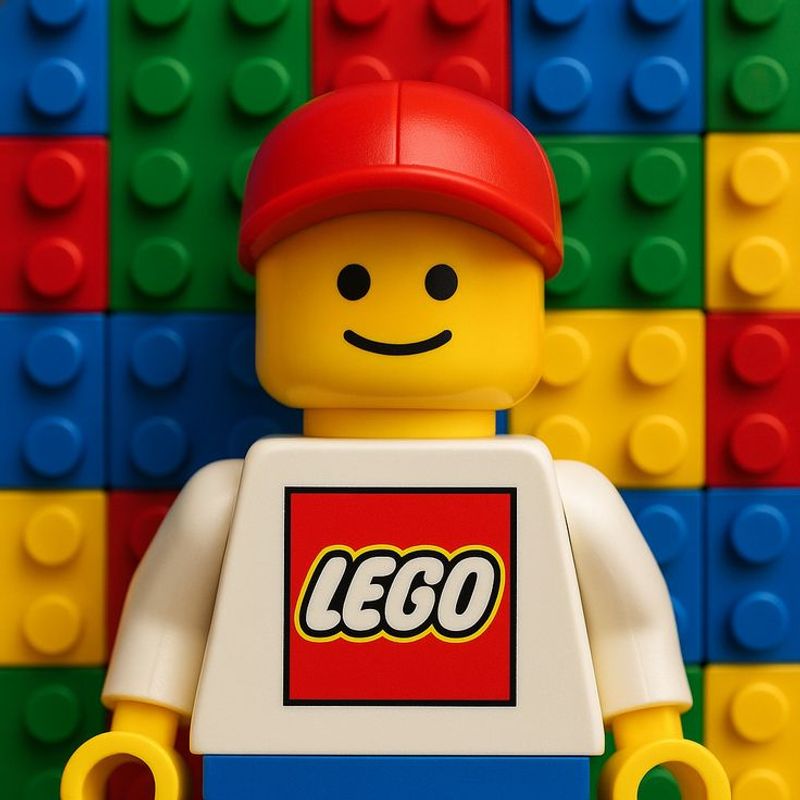 LEGO minifigure against a wall of LEGO bricks