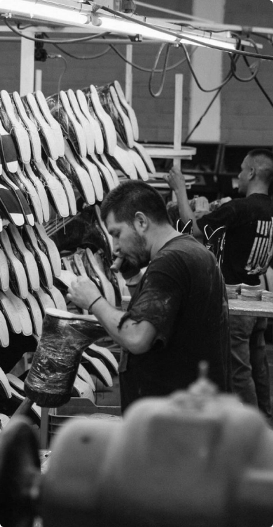 Workers on a shoe production line