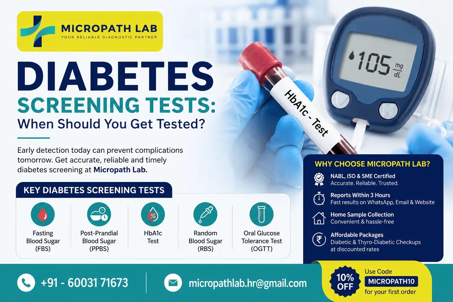 Diabetes screening tests including HbA1c, fasting blood sugar and diabetic checkup at Micropath Laboratory Dibrugarh