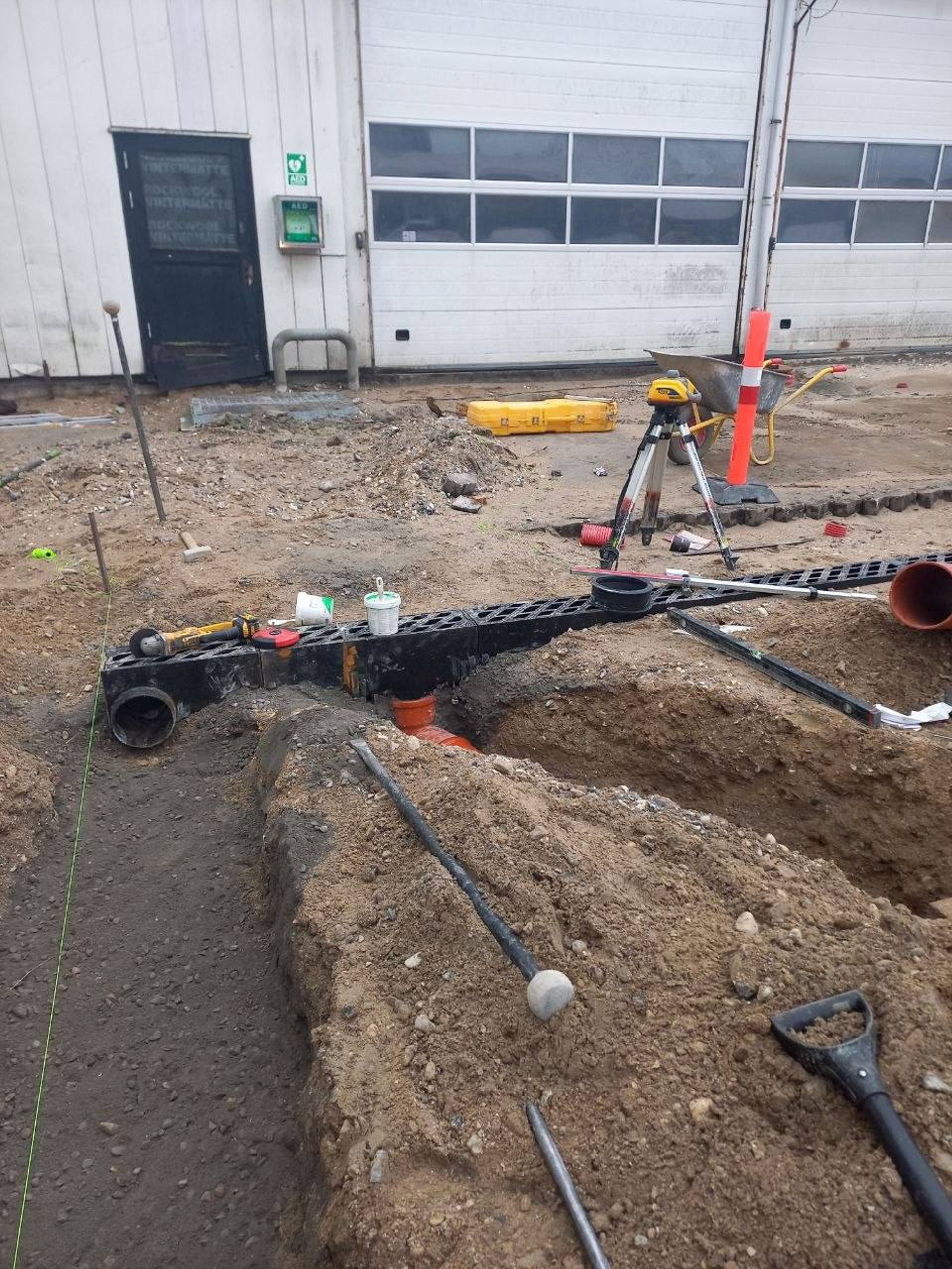 Linjedræn og afvanding under etablering på ARC Amager byggeplads