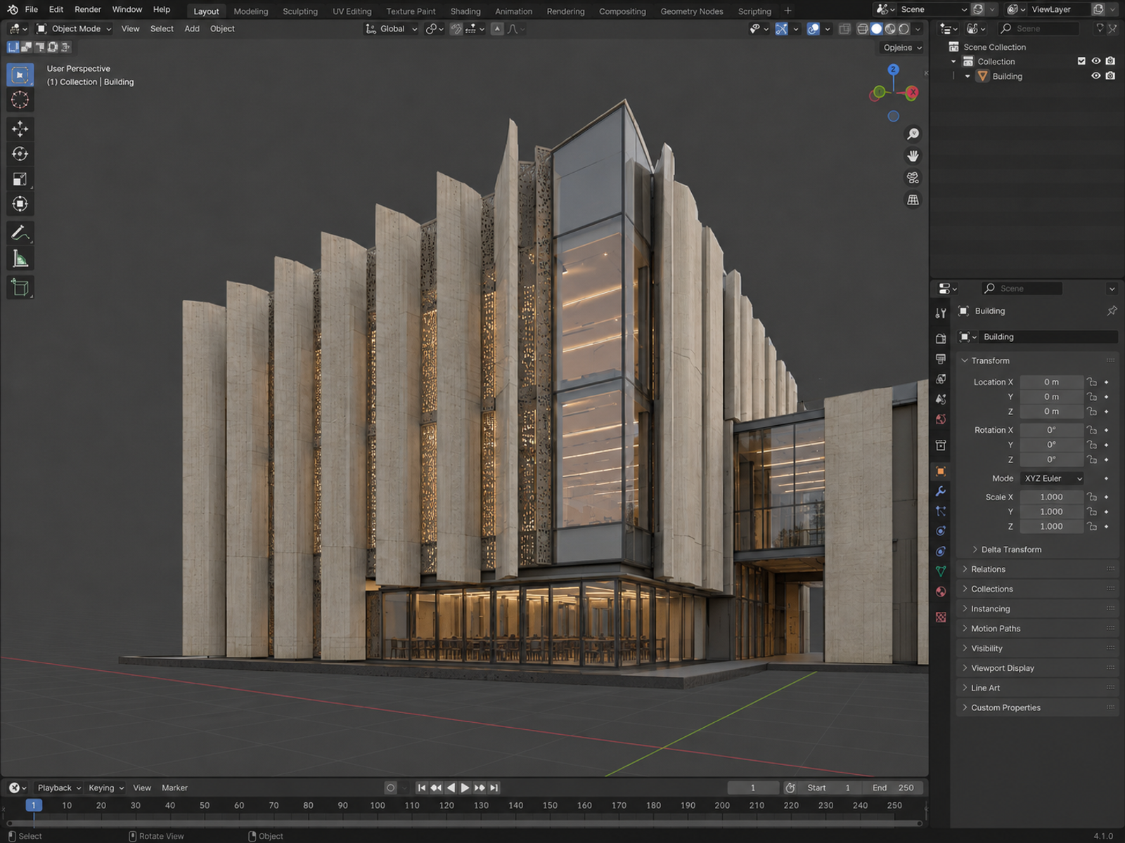 A building model open in a 3D modelling viewport, the kind of capture image generation starts from