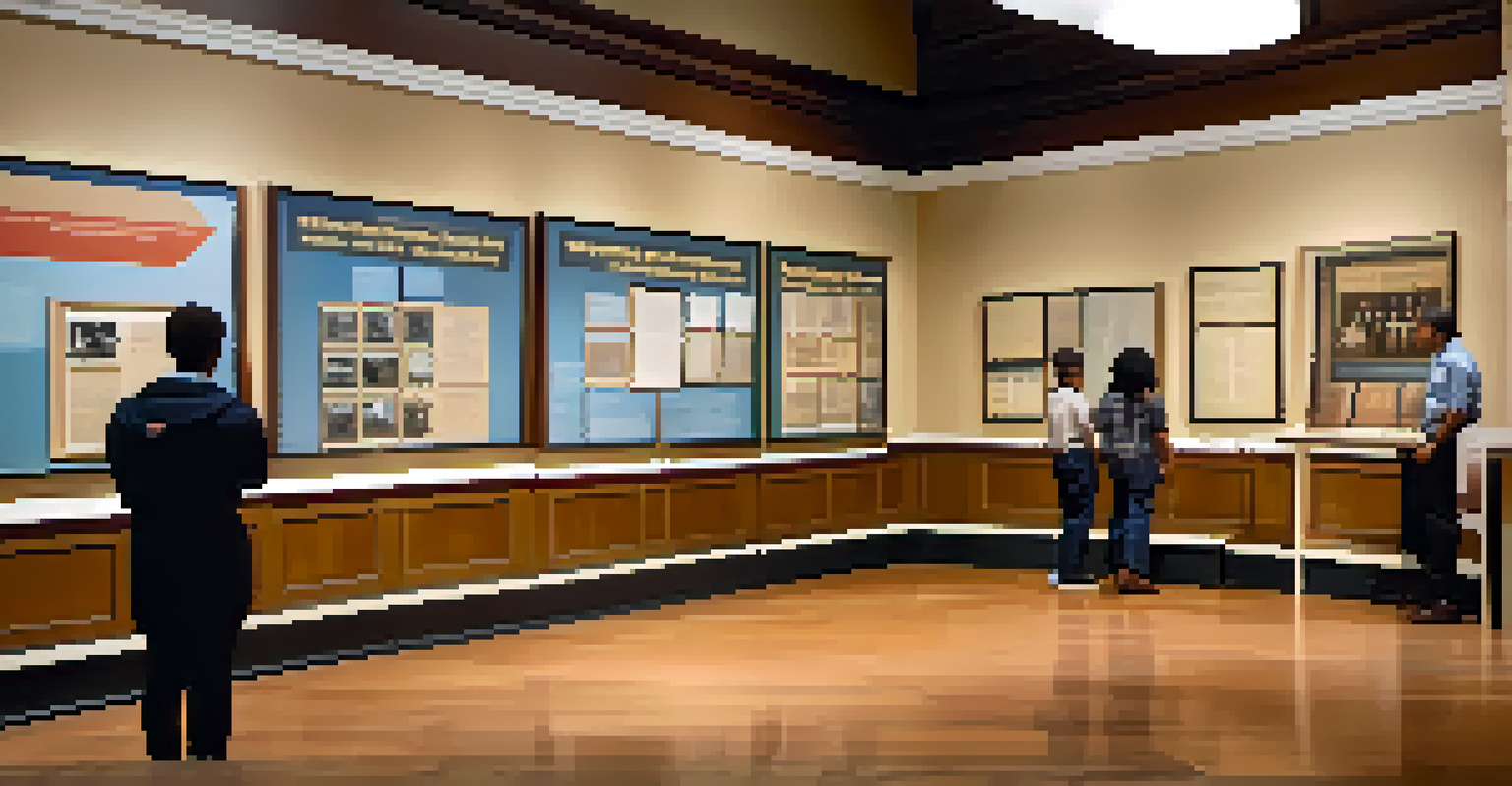 An interior view of the Brown v. Board of Education National Historic Site, showcasing visitors engaging with educational exhibits.