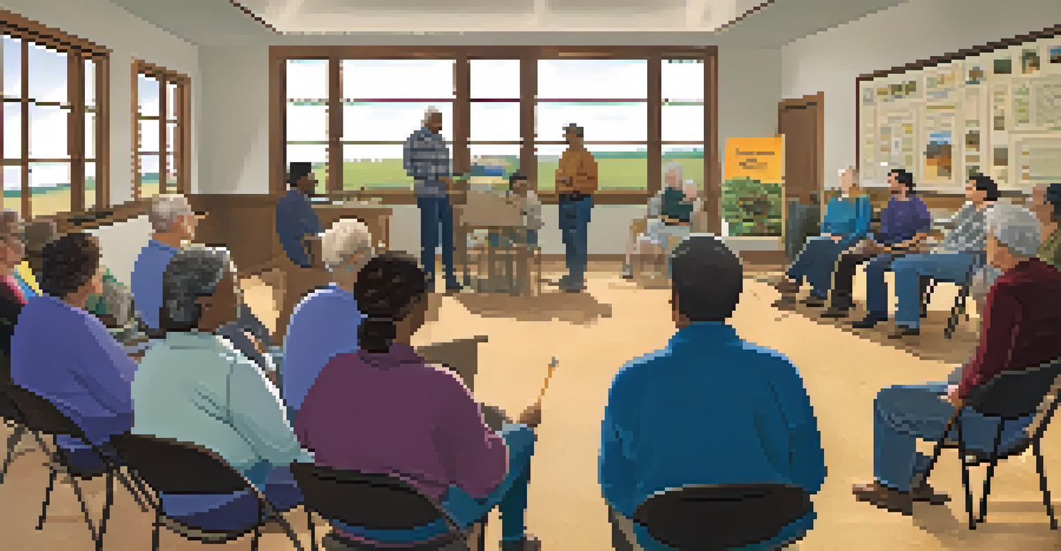 A workshop at Kansas State University Extension Service with farmers learning about sustainable practices from an instructor in a warm, inviting room.