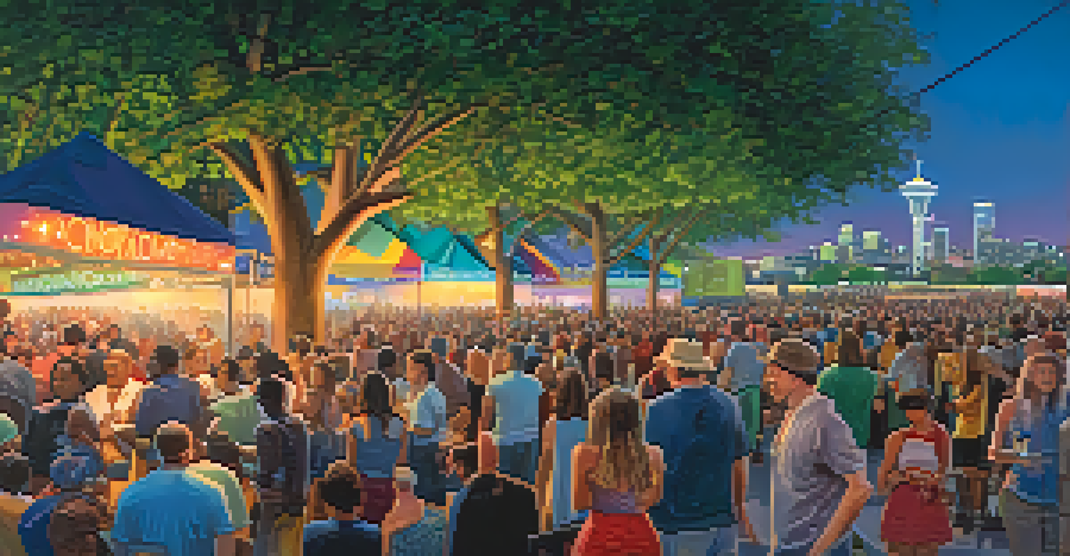 A vibrant outdoor jazz festival in Kansas City, showcasing musicians on stage and diverse crowds enjoying the festivities.