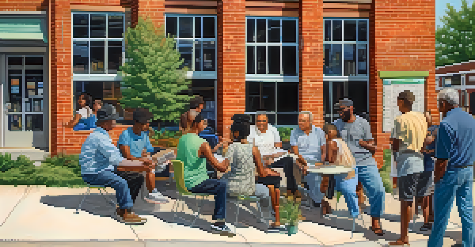 Residents in a community meeting discussing public transportation improvements in Kansas City, with a large map on the wall and natural light coming through the windows.