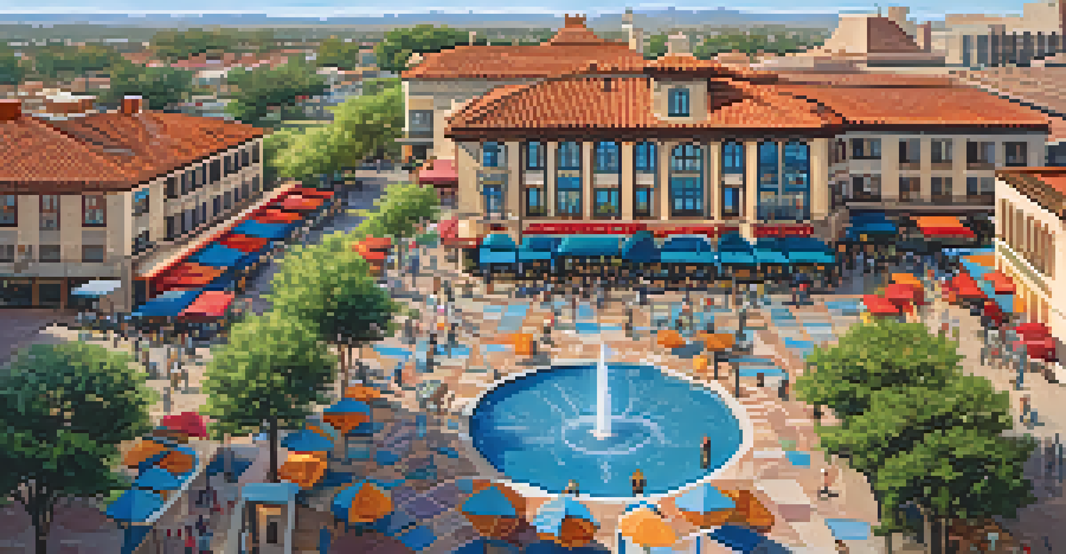 Aerial view of the Country Club Plaza showcasing its Spanish-inspired architecture and lively shopping atmosphere.