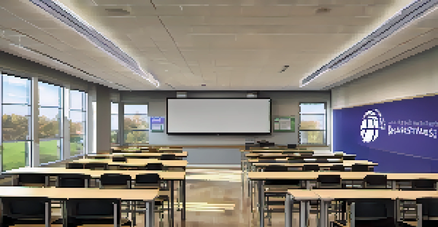 A modern classroom at Kansas State University equipped with technology and bright natural light.