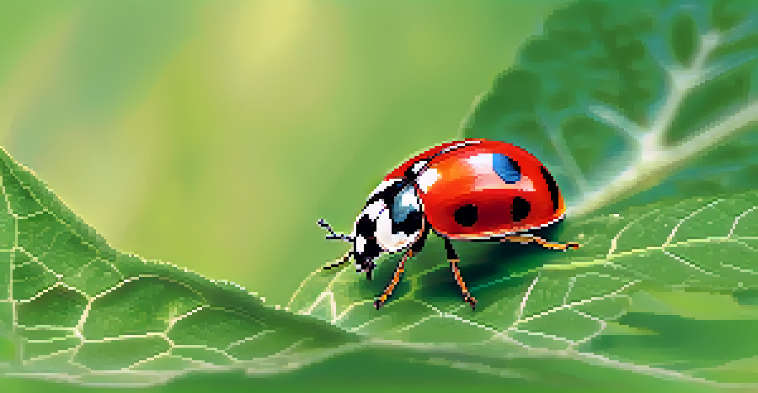 A close-up of a ladybug on a green leaf, emphasizing its role in pest control on a Kansas farm.
