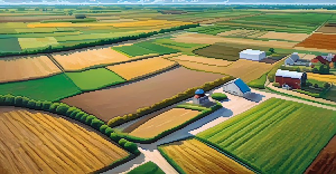 A farmer in a Kansas field using a tablet with a drone flying overhead, analyzing crops in a vibrant landscape.