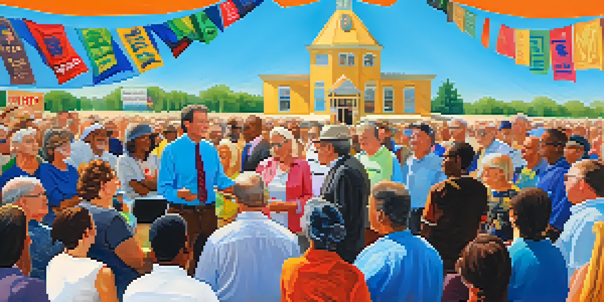 A diverse group of citizens gathered at an outdoor town hall meeting in Kansas, listening to a local politician speak passionately.