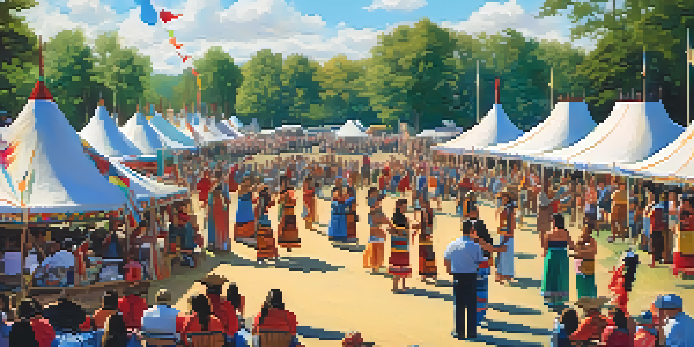 A lively outdoor Kansas cultural festival featuring traditional Native American dances, colorful regalia, and a diverse crowd enjoying the event under warm sunlight.