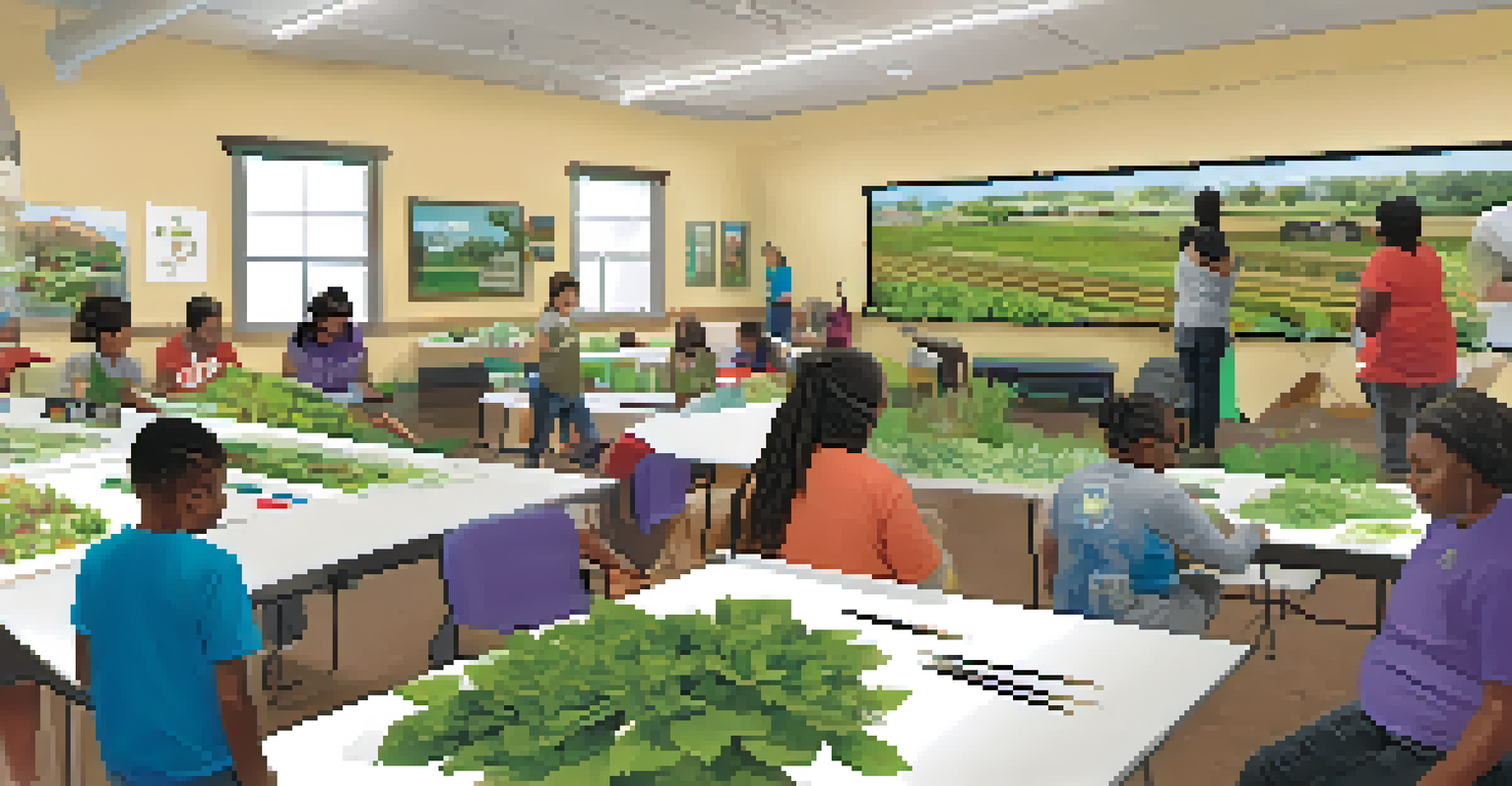 Participants at a KSU Extension Services workshop in a community center, learning about sustainable farming practices.
