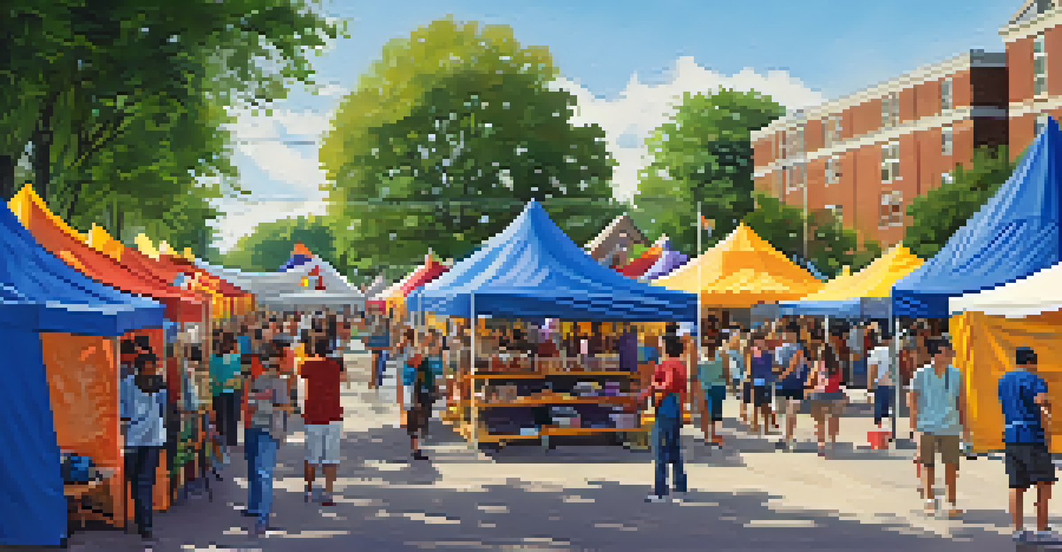A lively cultural festival at Kansas State University with diverse students celebrating under colorful tents and a sunny sky.