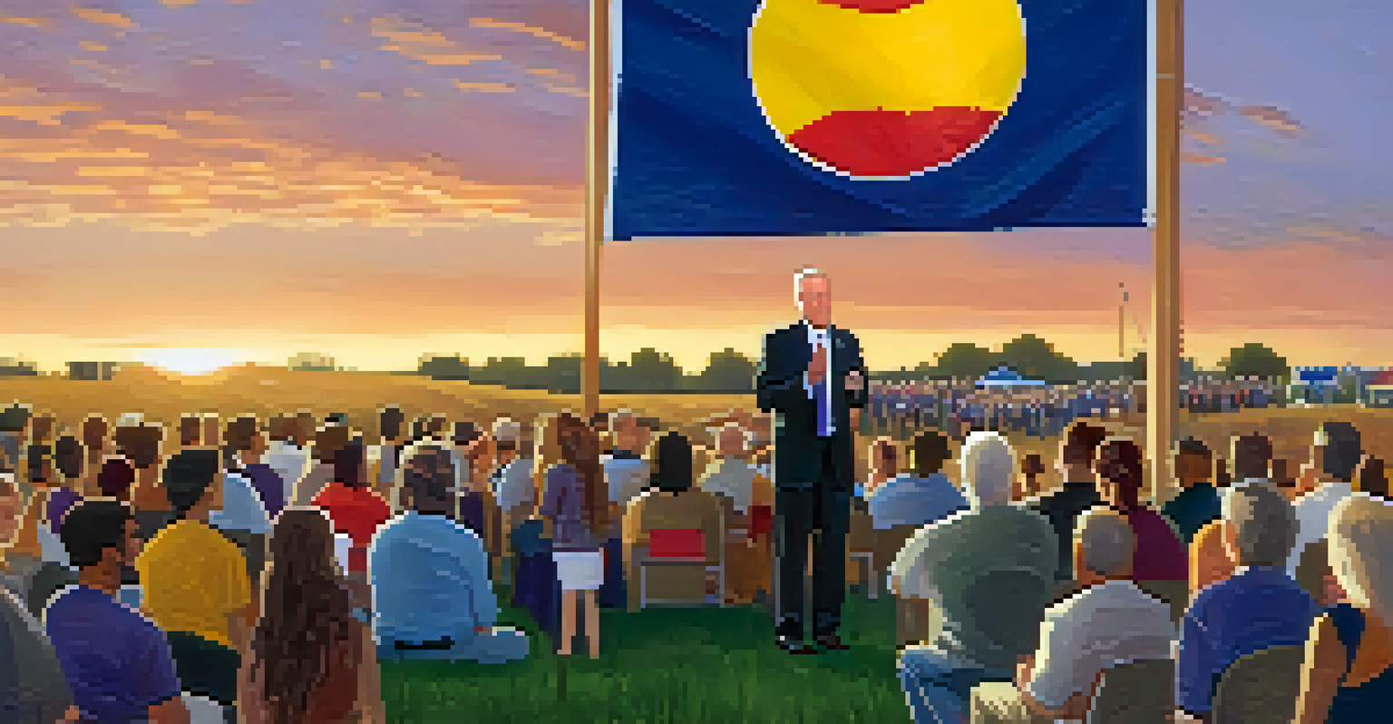 Senator Jerry Moran giving a speech at a community event with the Kansas state flag, surrounded by an engaged audience.